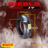 Pirelli Diablo Rosso IV 190/55-17 75W Rear Motorcycle Tire - High Performance, Durable, & Reliable Tire for Super Sport Bikes w/ Keychain